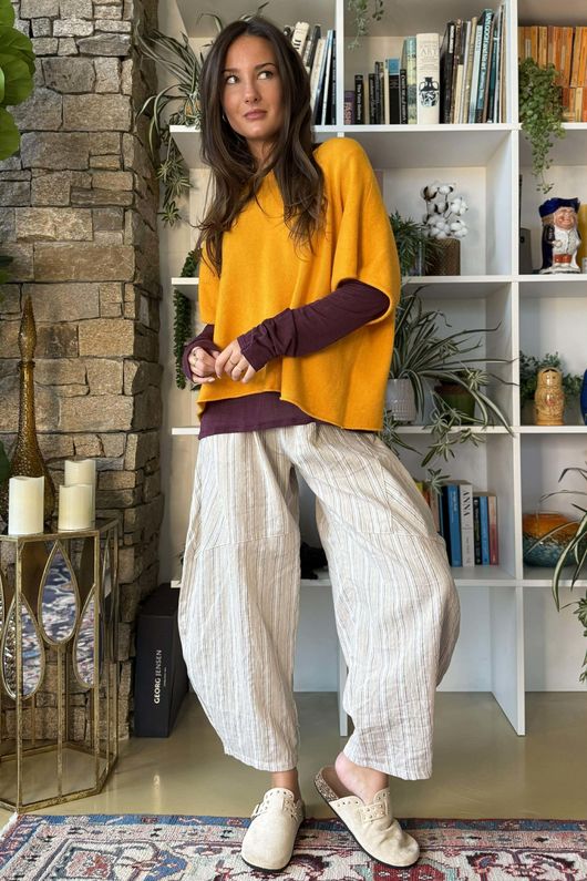 Padstow Stripe Classic Barrel Pant Stone